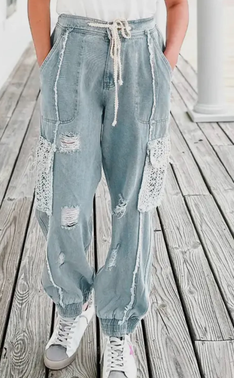Boho Lace Denim with Cargo Pockets