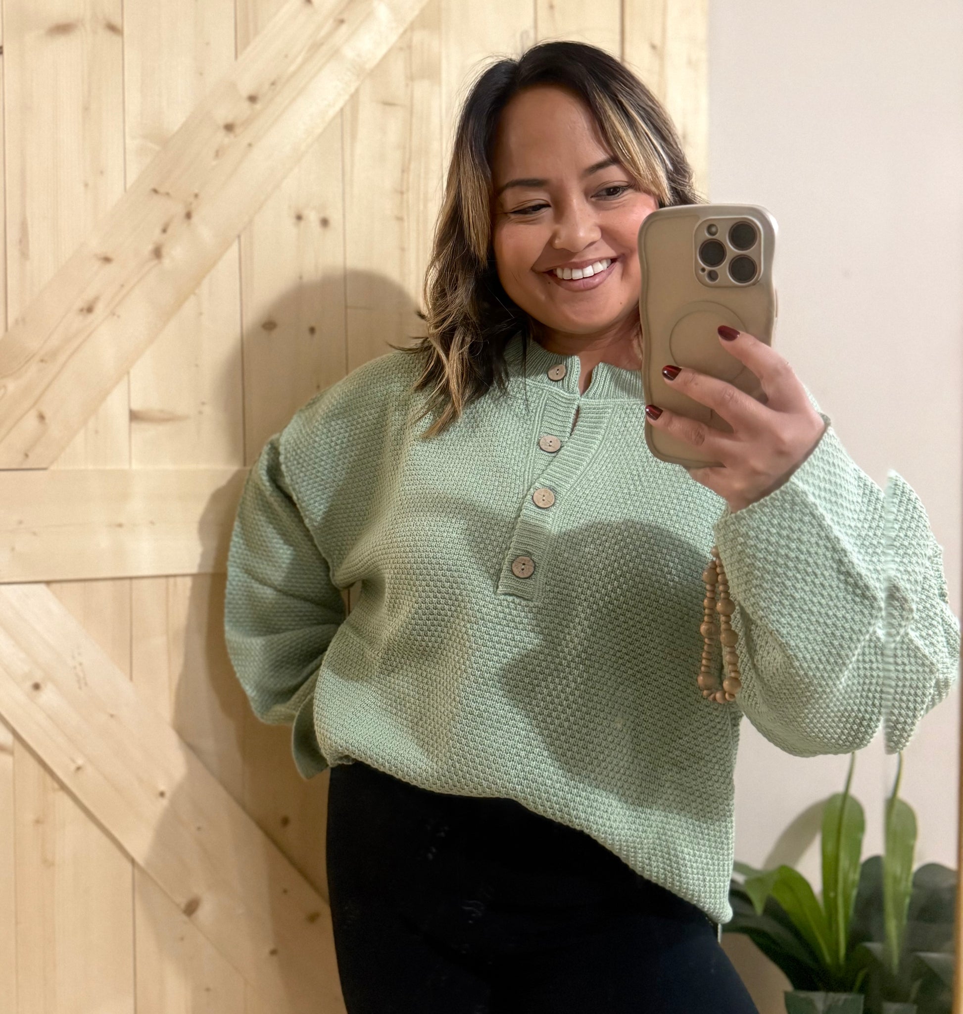 Sage Waffle Knit Top