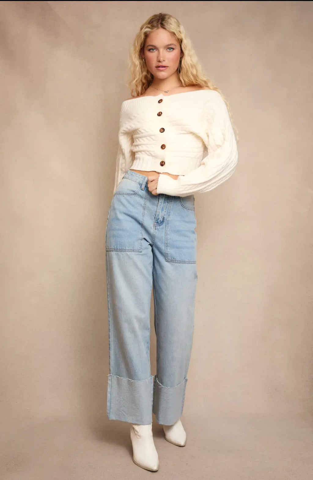 The Coastal Charm Off Shoulder Sweater* Only Available at She Blooms