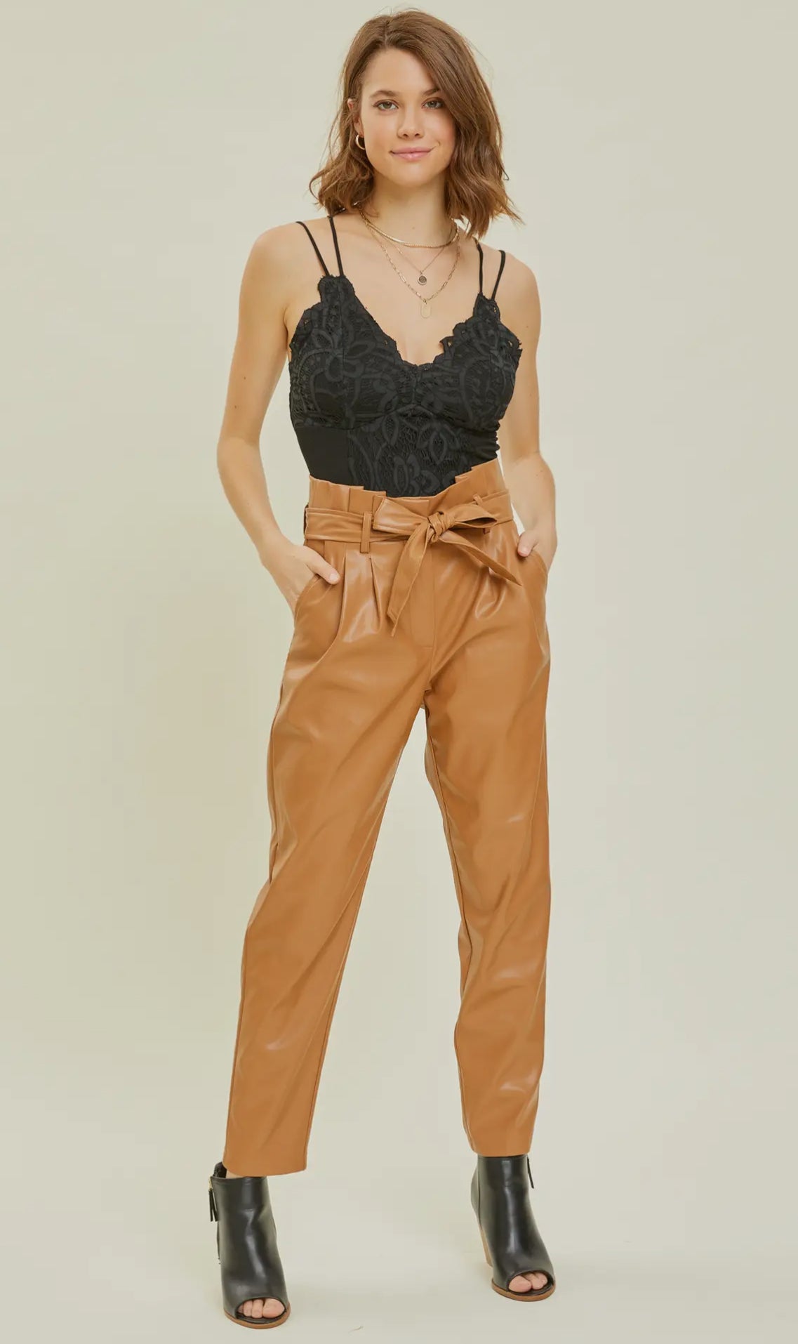 Faux Leather Paper Bag Pants