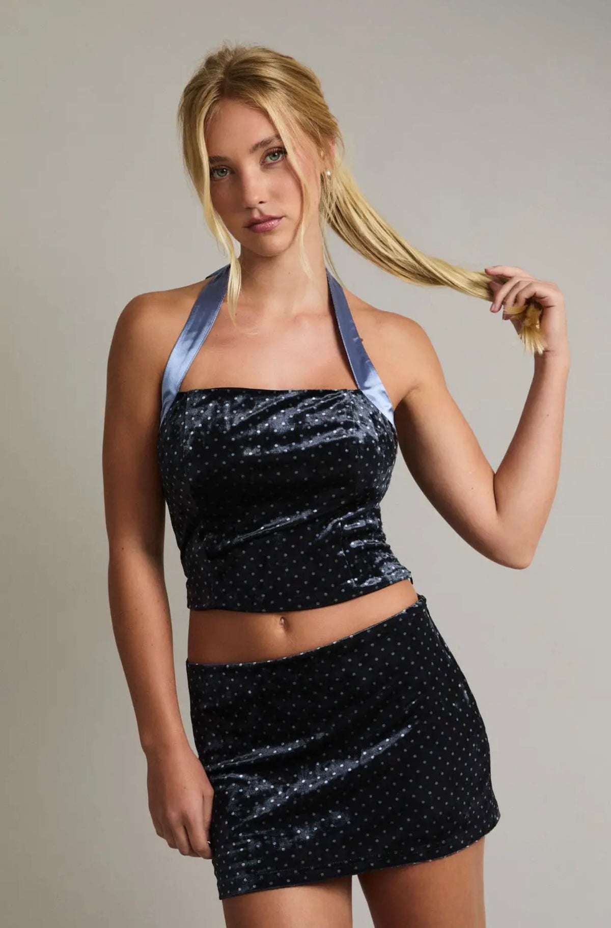 Halter Neck Top with Mid-Rise Micro Skirt