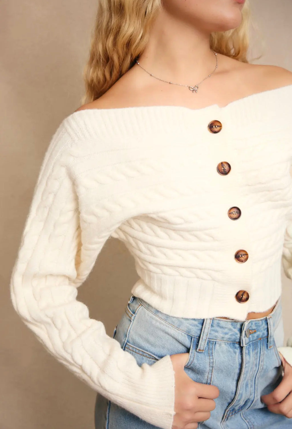 The Coastal Charm Off Shoulder Sweater* Only Available at She Blooms